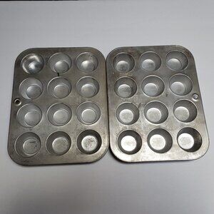 Vintage Mirro Mini Muffin Pans Aluminum Cupcake 12 Holes 2" Set Of 2 USA Made